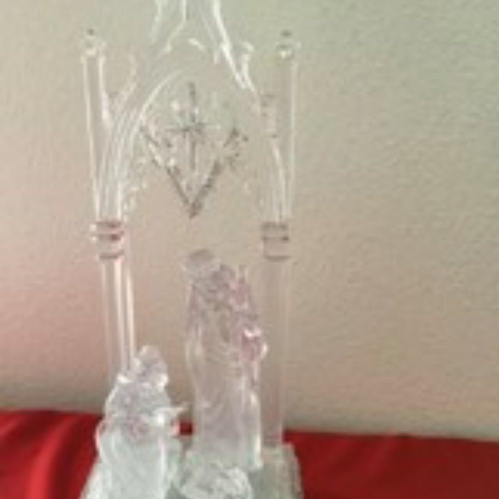 Frosted Clear Acrylic 12" H Lighted Nativity Music Box Plays SILENT NIGHT New